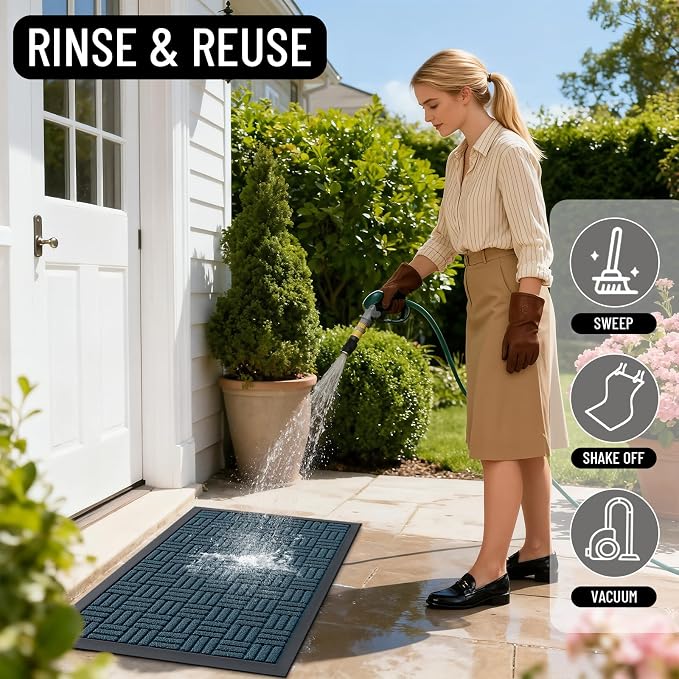 OLANLY Front Door Mat Outside Entrance 33x21, Heavy Duty Sturdy Natural Rubber