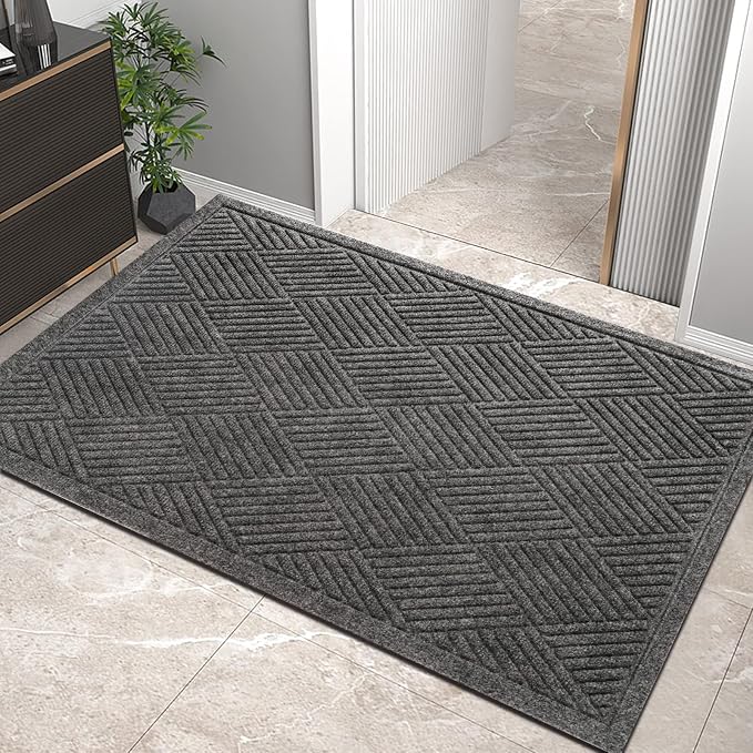 HIYARD Sturdy Front Door Mat, Absorbent Muddy Dirt Resist Welcome Door Mats