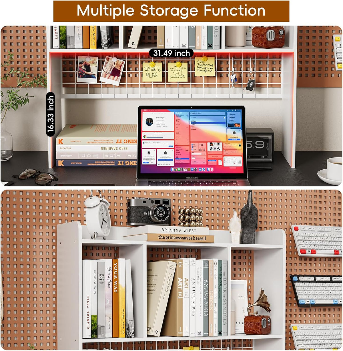 Desktop Bookshelf,Desk Hutch with 3 Shelves for Computer,White
