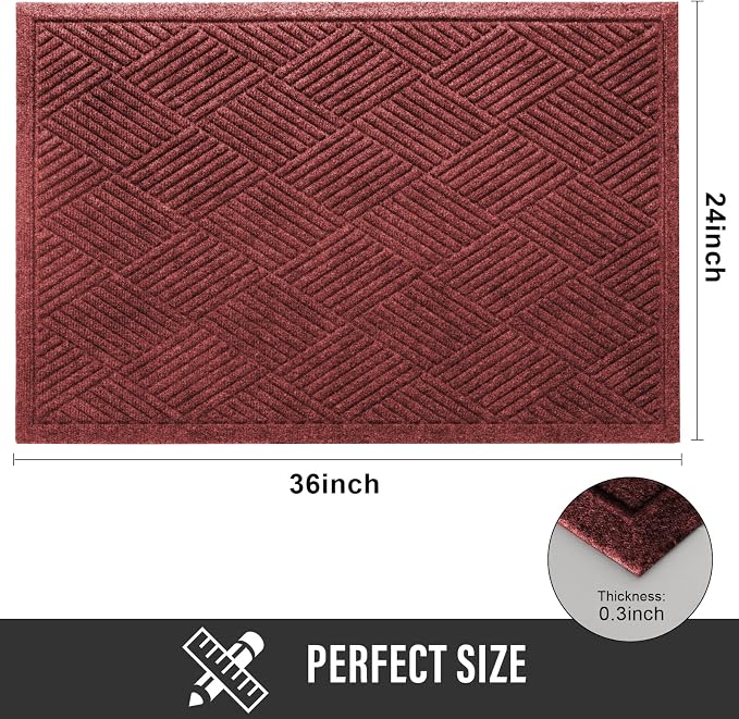 HIYARD Sturdy Front Door Mat, Absorbent Muddy Dirt Resist Welcome Door Mats