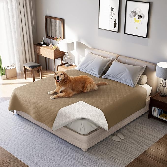 Waterproof Dog Bed Covers for Couch Protection, Water-Resistant Soft Dog Pet Blanket Anti-Slip Dog Blanket for Bed, for Furniture Bed Couch Sofa (Taupe,82x102inch)