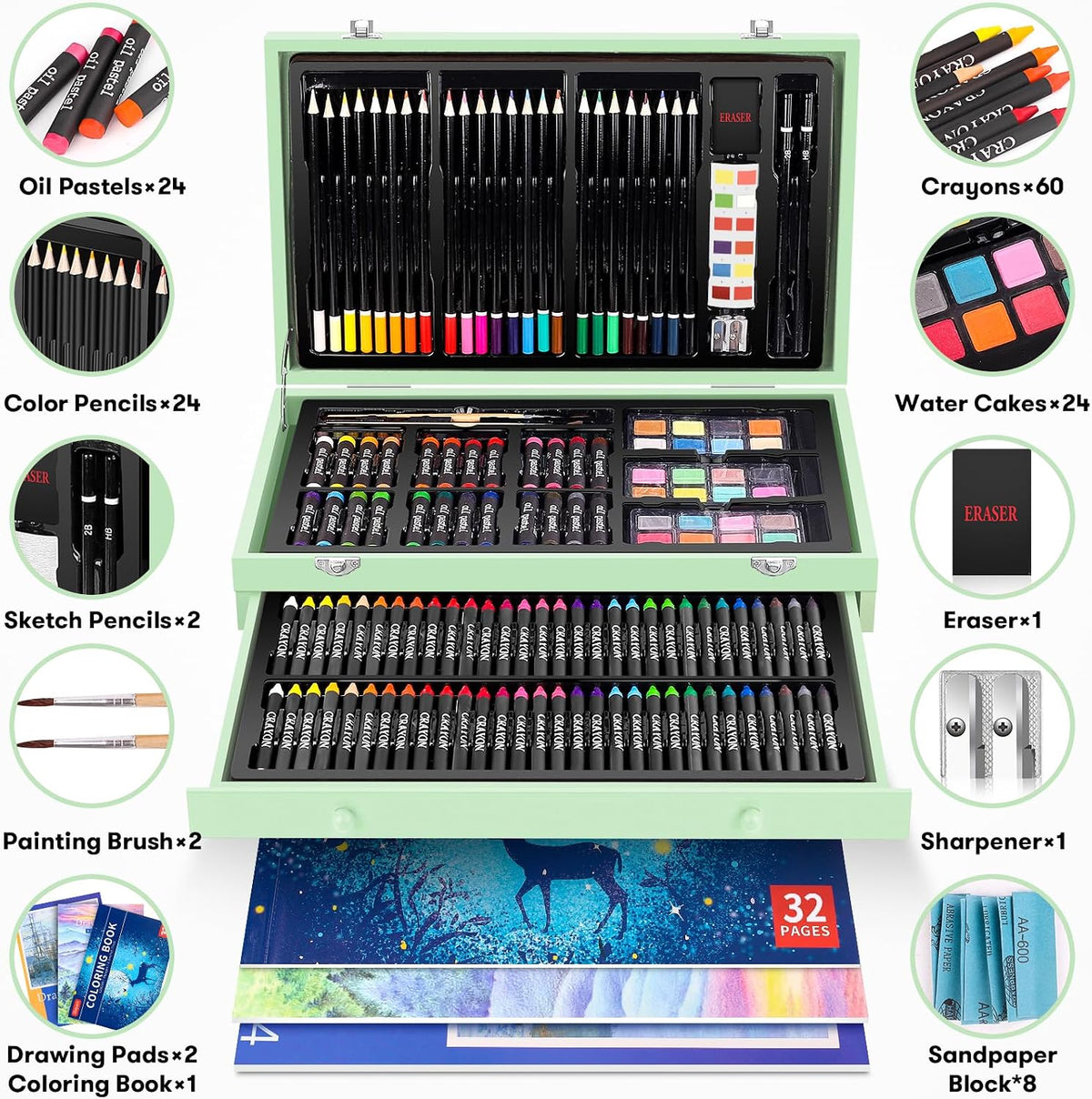 iBayam 150-Pack Deluxe Art Set – Drawing, Painting & Coloring Kit