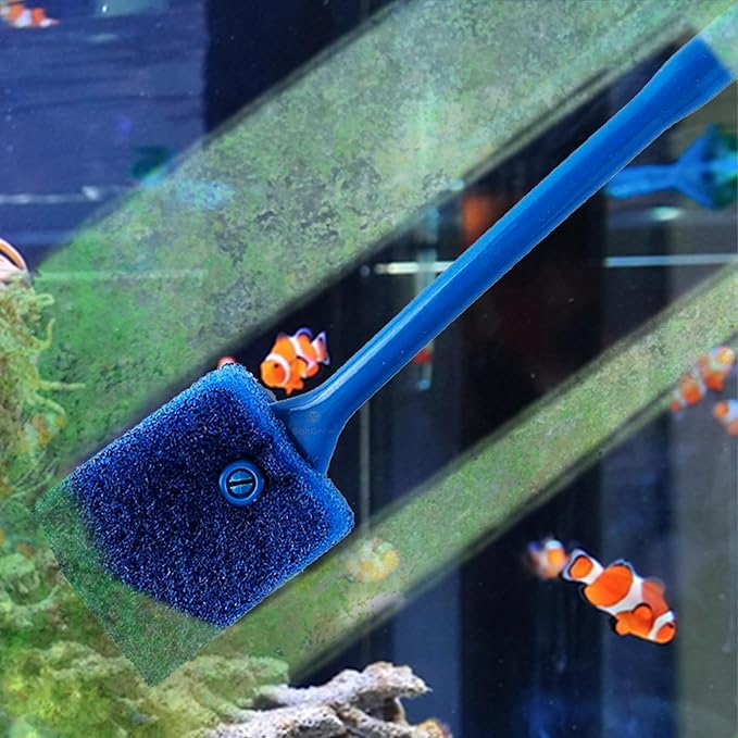 SunGrow Aquarium, Crested Gecko, Hermit Crab Sponge Scraper, 16” x 2”, Double-Sided Blue Sponge, Freshwater & Saltwater Fish Tank Maintenance, for Glass Surfaces Only