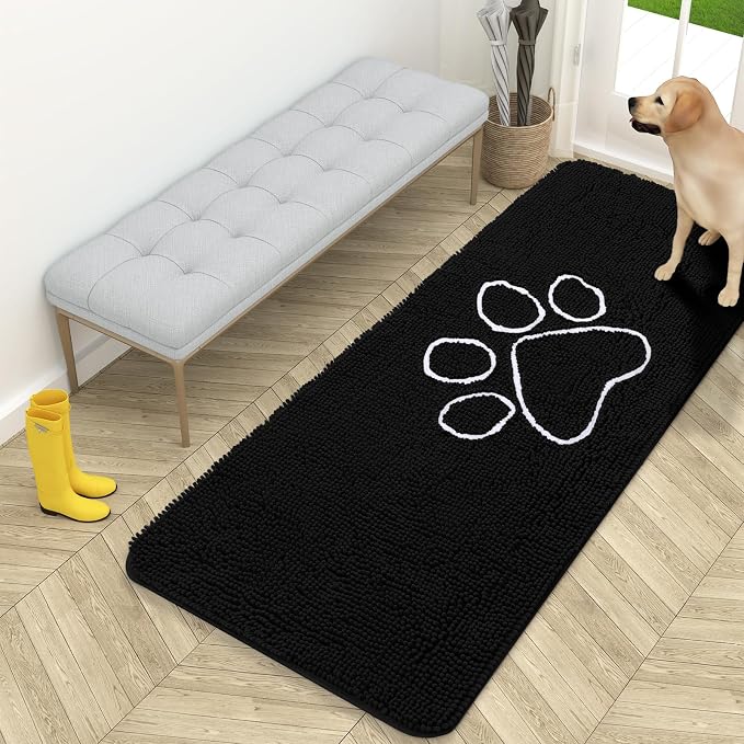 OLANLY Dog Door Mat for Muddy Paws 59x24, Paw Print Design, Absorbs Moisture