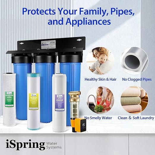 iSpring Whole House Water Filter System w/Auto-Flushing Spin Down Sediment