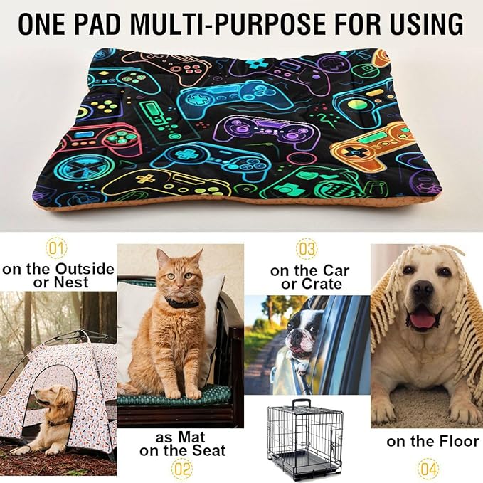 Colorful Video Game Controllers Dog Bed Cat Bed, Rectangle Comfortable Pet Bed, Ultra Soft Calming Dog Bed for Small Medium Large Dogs, 36x24in