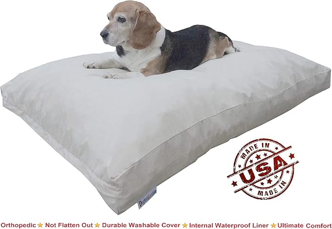 Dogbed4less Memory Foam Dog Bed for Medium Large Dogs with Orthopedic Comfort, Waterproof Liner and Khaki Washable Pet Bed Cover 40X35 Pillow