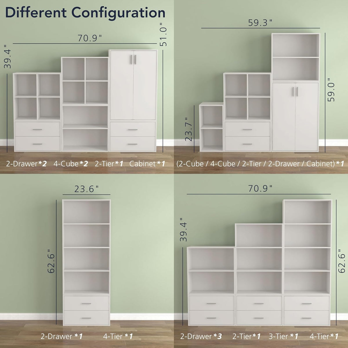 Homes: Inside + Out Apexa 2-Cube Storage Organizer Shelves, Stackable Wood Bookcase Fits Cubby Bins for Organization, Dorm Teen Room Decor & Home Office, White