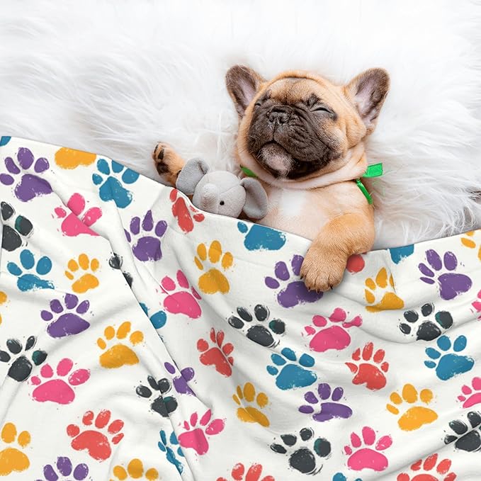 Colorful Paws Blanket for Pet - Dog Throw Blanket 23x16 Rainbow Couch Blankets for Puppy Dogs Cats