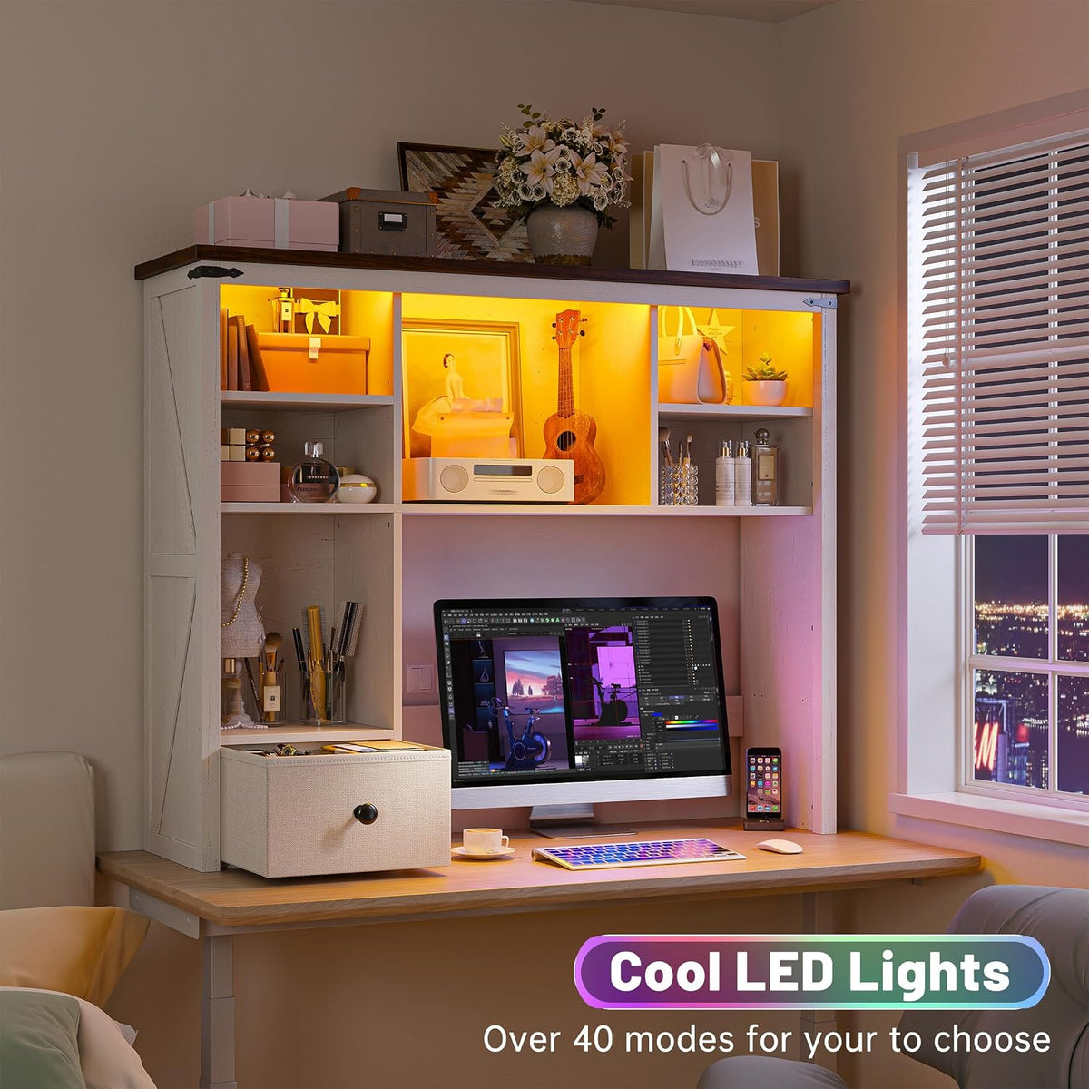 EnHomee Desktop Bookshelf, Computer Up to 27”, Adjustable Storage Shelf