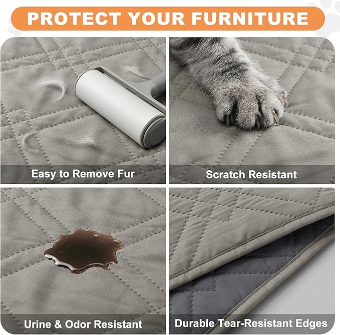 100% Waterproof Dog Couch Protector, Triple-Layer Waterproof Dog Bed Cover Pet Blanket Reversible 2-Tone Sofa Shield, Non-Slip Furniture Guard for Pets(35×71 Inch, Light Gray+Gray)