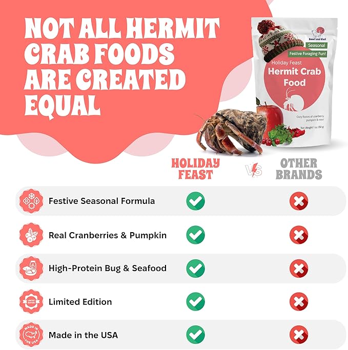 Limited Edition Holiday Feast Premium Hermit Crab Food – Natural Seasonal Treat for Christmas & Thanksgiving | Nutritious Cranberry, Pumpkin & Rose Petal Blend for Enrichment & Health, 1 oz Bag