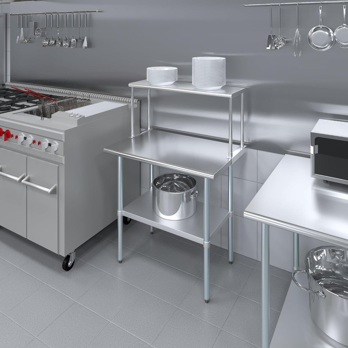 AmGood Stainless Steel Single Tier Overshelf for 36 in. Prep Table, 12x36 in. Shelf, 18 in. High, No Drilling Required - 18-Gauge NSF Commercial Over Shelf for Work Table, Restaurant Kitchen