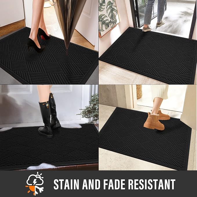 HIYARD Sturdy Front Door Mat, Absorbent Muddy Dirt Resist Welcome Door Mats