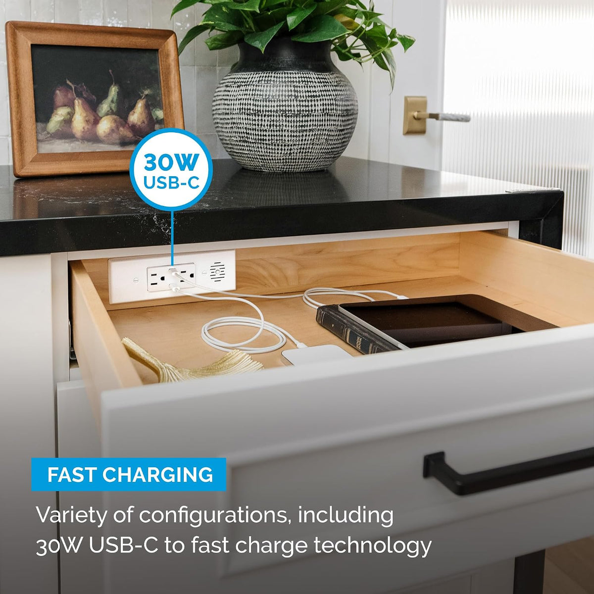 Docking Drawer Blade in-Drawer Outlet, 2 USB-C, 2 AC, White