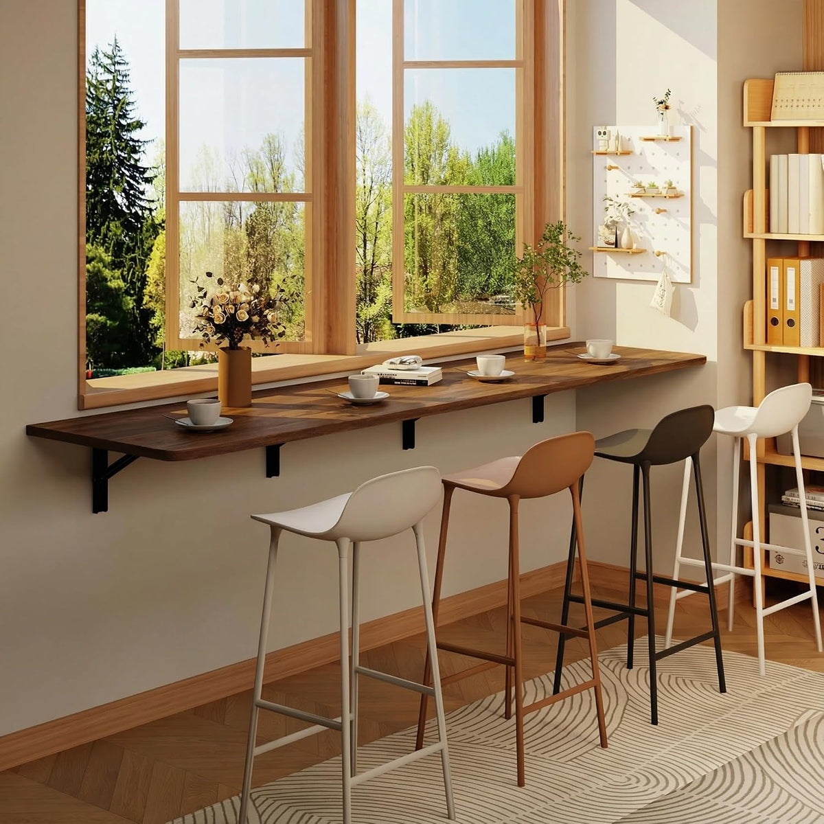 IAE 72x22in Floating Fold Desk,Wall-Mounted Folding Computer Table,Walnut