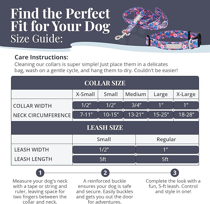 Lucky Love Dog - Adjustable Dog Collar and Leash Set with Easy Click Buckle for Small Dogs, Durable, & Comfortable Collar for Male & Female Dogs, Puppies & Adult Dogs - Zuzu, XS