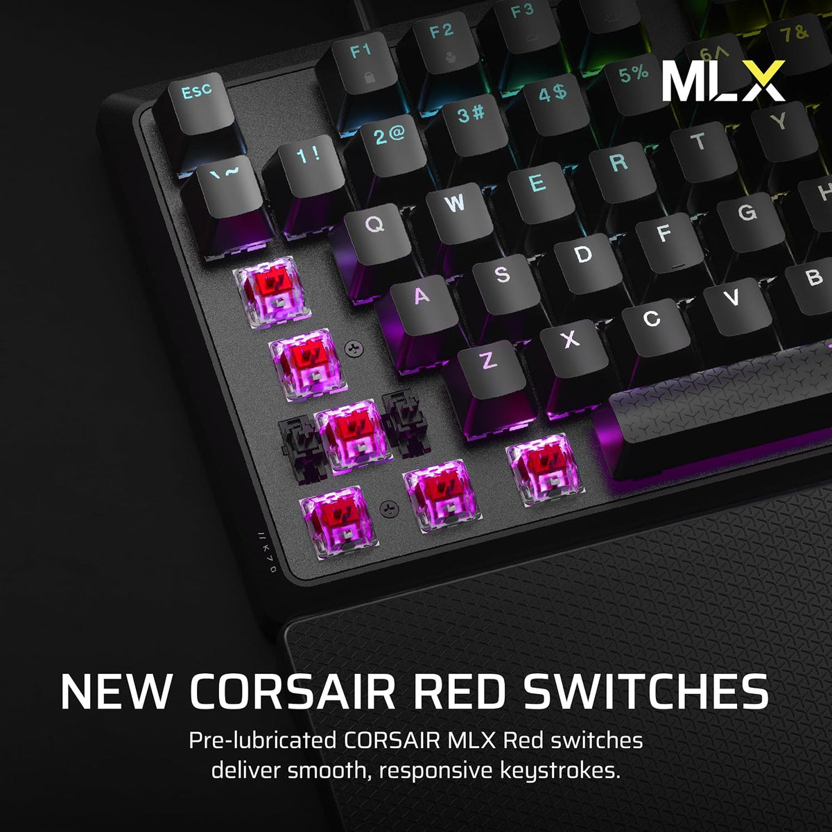 CORSAIR K70 CORE RGB Mechanical Wired Gaming Keyboard with Palmrest – Pre-Lubed MLX Red Linear Switches, SOCD, ABS Double-Shot Keycaps, Sound Dampening, Media Control Dial, QWERTY NA – Black