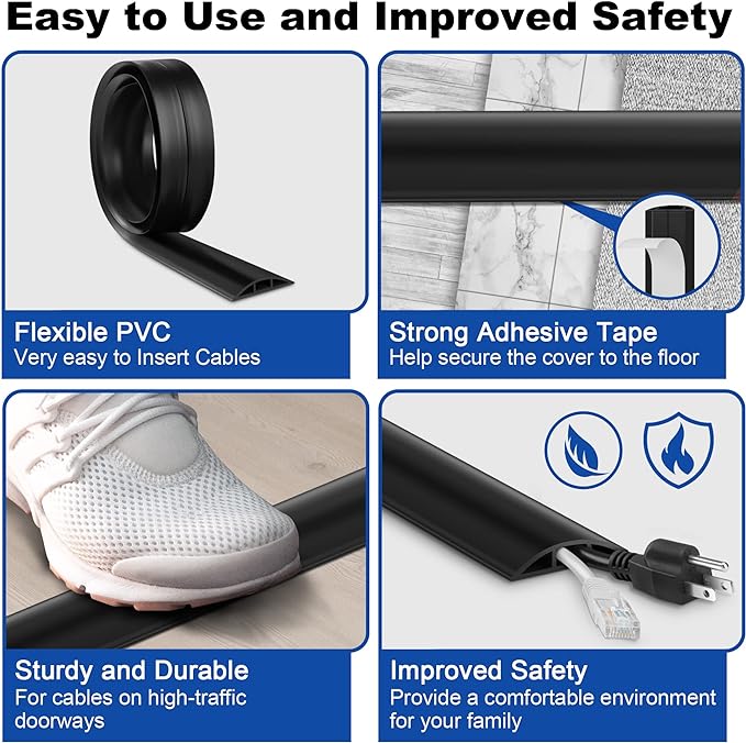 Cord Hider Floor 6ft LZEOY, Heavy Duty Cord Covers for Wires on Floor, Brown Floor Cable Management, Hide Cord Cover Floor, Electrical Cable Hider Cord Protector Floor, Cable Cavity: 0.78" W x 0.32" H