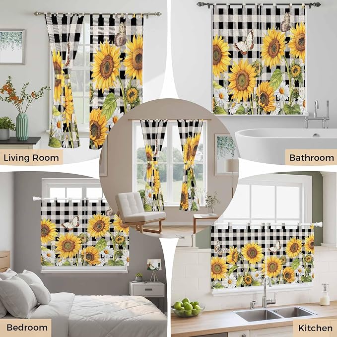 Sunflowers Living Room Curtains 84 Inch Length, Window Curtains Tab Top