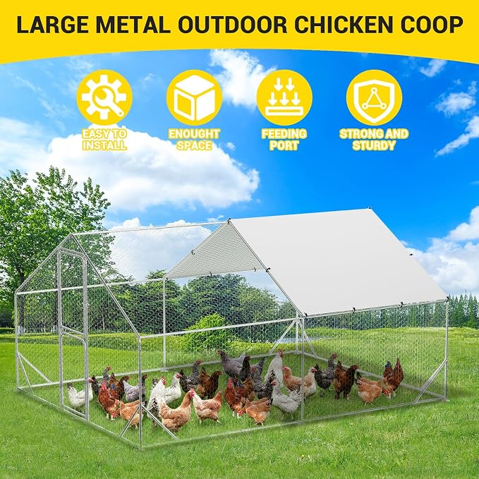 9.8X13.1x6.6FT, Large Walk in Chicken Run Pen Cage, Metal Coop Clearance
