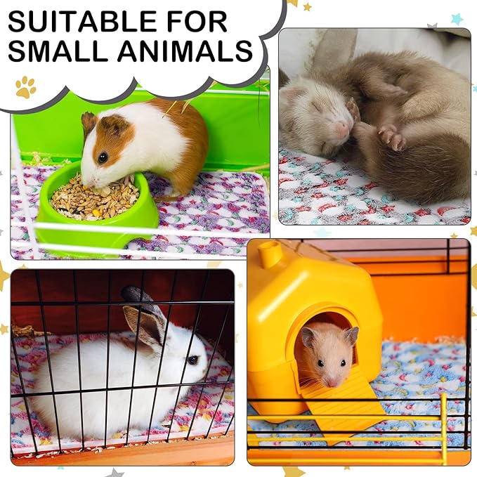 Reginary 4 Pcs Waterproof Guinea Pig Blankets Washable Small Animal Fleece Bedding Absorbent Guinea Pig Cage Liners Reusable Pet Pee Pad Sleep Mat for Hamster Ferret(Moon Star Pattern,24 x 47 Inch)