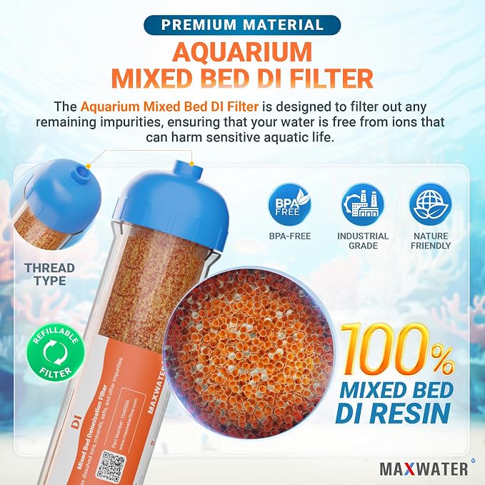 Mixed Bed Ion Exchange Aquarium Filter Resin 0 PPM RO DI Refillable Housing