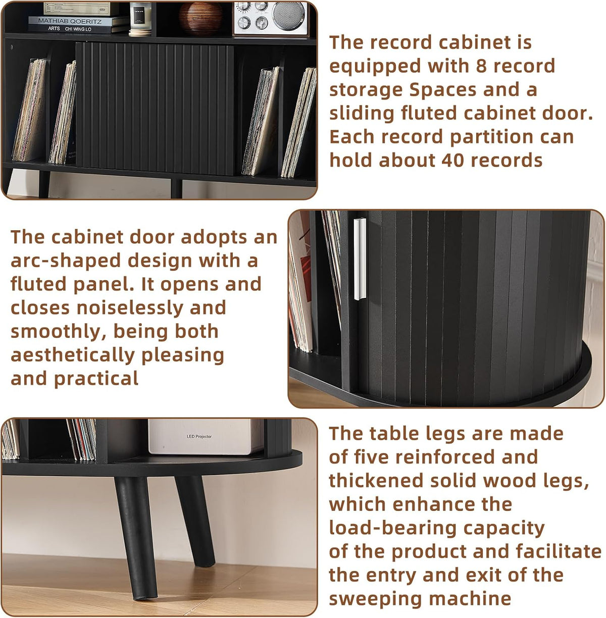LELELINKY Extra Large Round Record Player Stand with Charging Station
