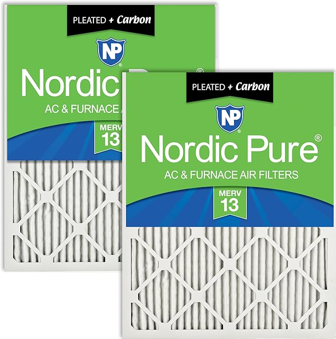 Nordic Pure 16x20x1 Pleated Air Filters MERV 13 Plus Carbon 2 Pack