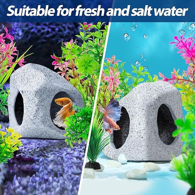 CousDUoBe 13Pcs Aquarium Hideaway Rock Cave Fish Tank Decorations quarium,Betta Toys Hideout Stones House,Safe and Non-Toxic Ceramic Fish Tank Ornaments