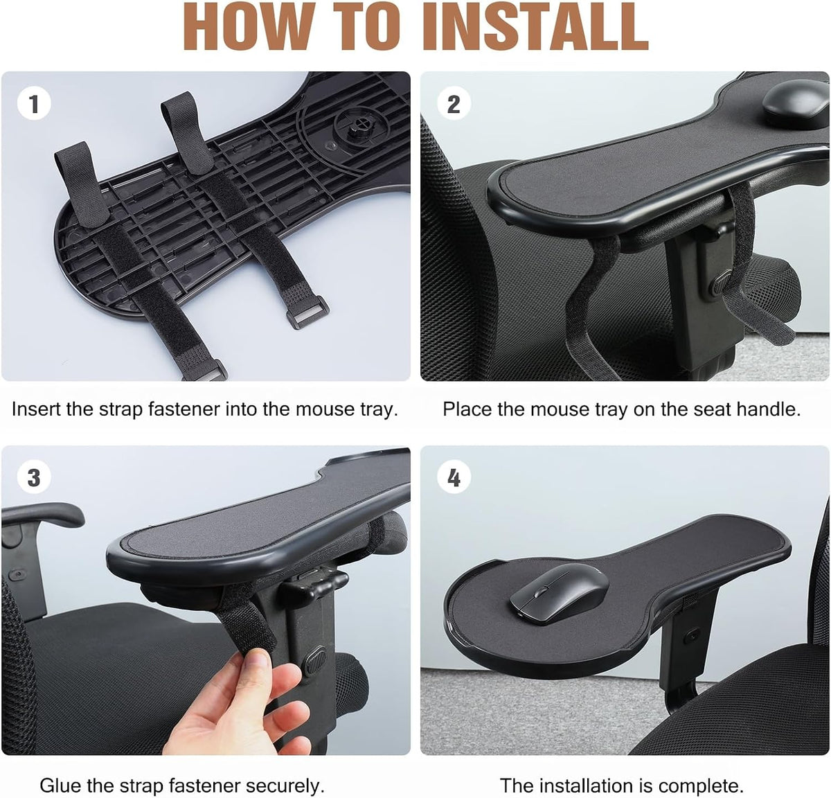 Ergonomic Adjustable Arm Rest Mouse pad for Chair, Strap Fastener