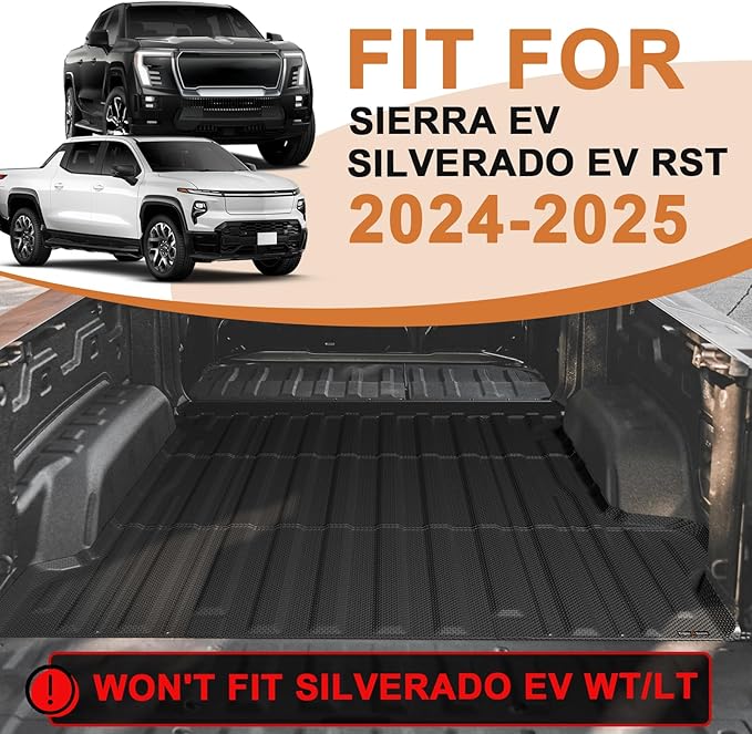 TripleAliners Truck Bed Mat Compatible with 2024 2025 2026 Chevrolet Silverado EV RST/GMC Sierra EV Denali Accessories Vehicle Perfectly Flush All Weather TPE Pickup Cargo Mat(5.9FT/70.6 inches)