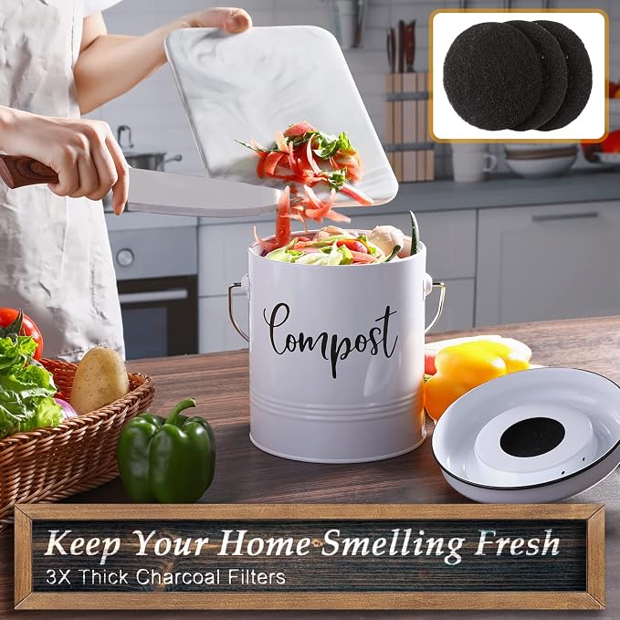 Compost Bin Kitchen, 1.3 Gallon Farmhouse Kitchen Compost Bin Countertop