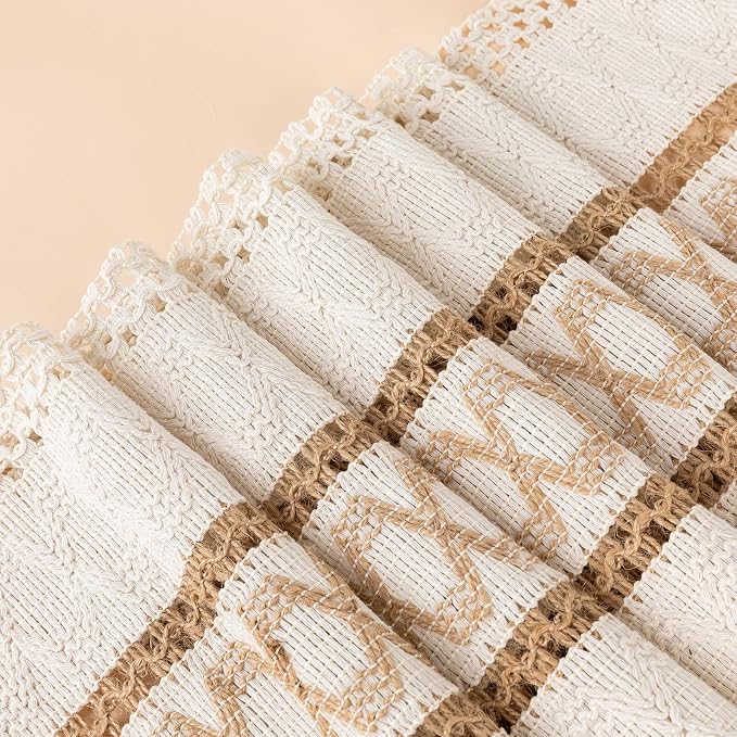 Boho Table Runner for Christmas, Woven Cream & Brown Macrame Dining Table