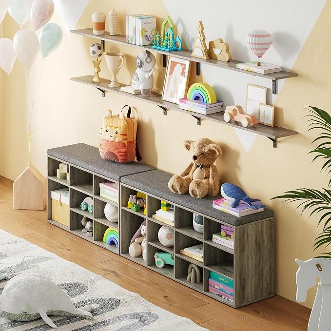 DINZI LVJ Shoe Bench, 9 Cubbies Shoe Organizer