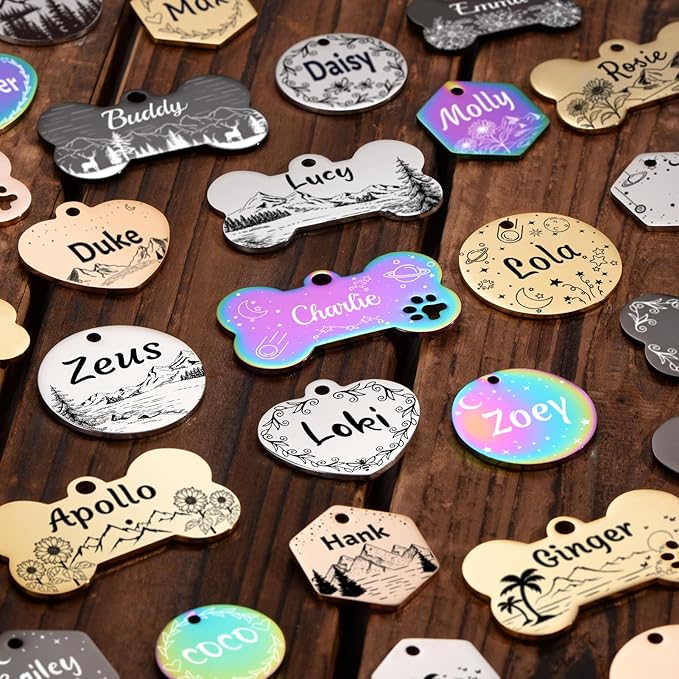 YEHANTI Dog Tags Personalized for Pets with Name Pattern Art Design - Engraved with Laser - Stainless Steel Cats Dogs ID Tags - Stylish Dog Collar Accessories (Paw Print Bone)