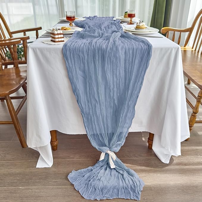 IVAPUPU Dusty Blue Table Runner 120 Inches