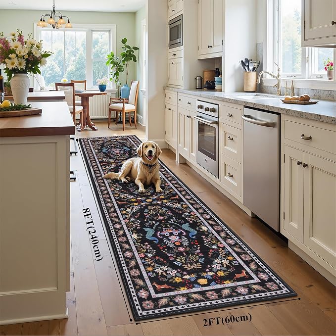 HEBE Washable Hallway Runner Rug 2'x 8' Non Slip Kitchen Rugs Runner, Low Pile
