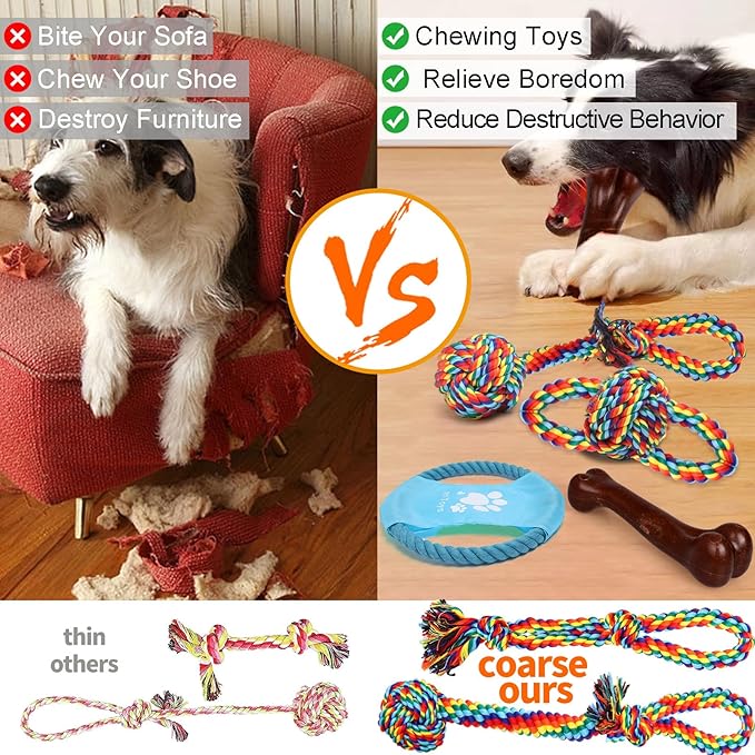 Dog Toys for Aggressive Chewers 13 Pack，Indestructible Tug of War Toys for Small, Medium, Large Dog Breeds, Teeth Cleaning Chew Toys Pet Interactive Rope Toys