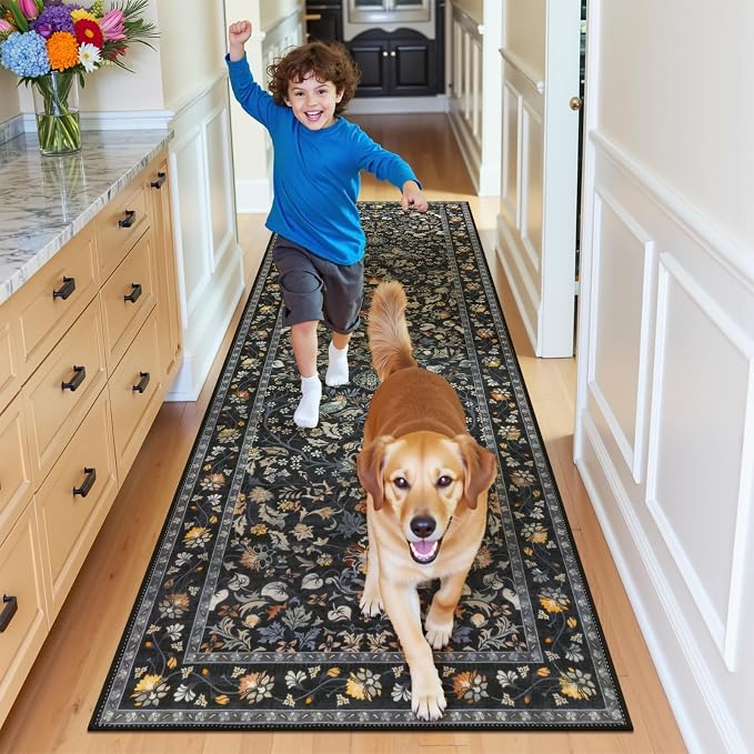 HEBE Washable Hallway Runner Rug 2'x 8' Non Slip Kitchen Rugs Runner, Low Pile