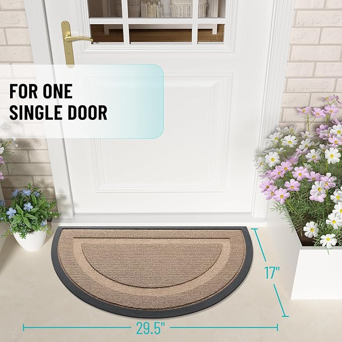 OLANLY Half Circle Door Mat Indoor Outdoor Entrance Welcome, Waterproof