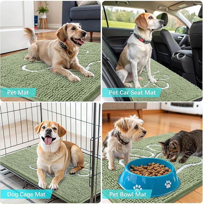 OLANLY Dog Door Mat for Muddy Paws 24x16, Paw Print Design, Absorbs Moisture