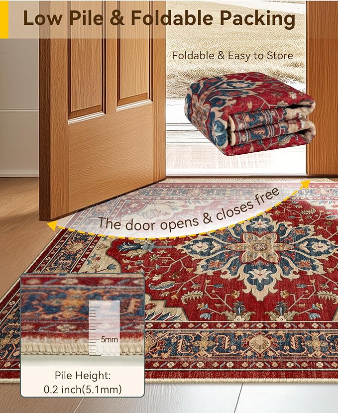 RELEANY Area Rugs 6'x9' Washable Non-Slip, Floral Vintage Distress Medallion