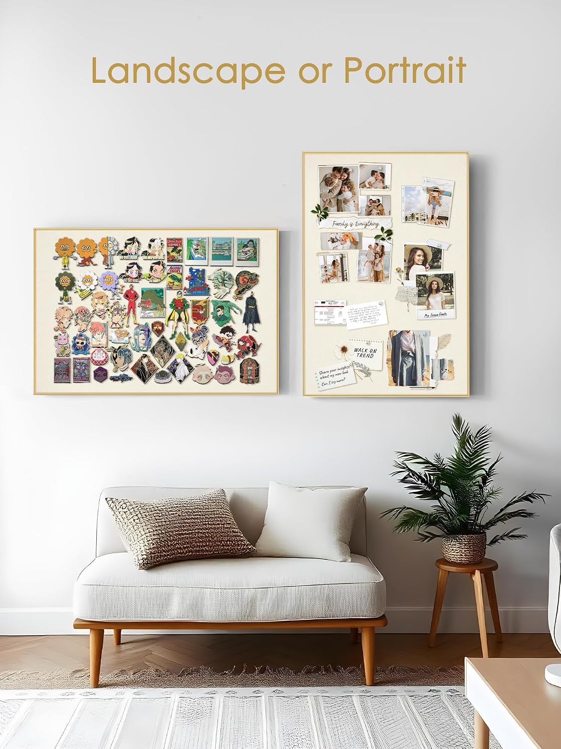 Fabric Bulletin Board 40x30 inches, Golden Aluminum Framed Wall Pin Board
