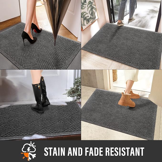 HIYARD Sturdy Front Door Mat, Absorbent Muddy Dirt Resist Welcome Door Mats