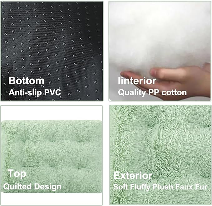 Dog Crate Mat, Dog Bed for Large Dogs, Comfy Fluffy Kennel Pad Anti-Slip for Dog beds & Furniture, Quilted Dog Bed for Pets for Medium/Small Dogs Cats (Color : Green 1, Size : 20x14.9)