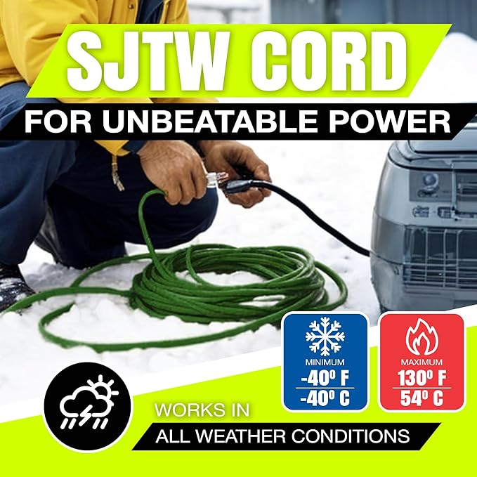 6ft Outdoor/Indoor Extension Cord 12/3 Gauge Extra Heavy Duty 3 Prong SJTW, Waterproof, ETL Listed, Flexible Cold-Resistant Long Power Cord,15A 125V 1875W, Green by LifeSupplyUSA