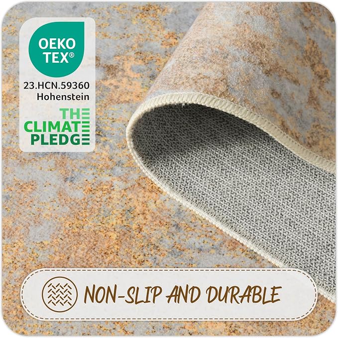 Beige Gold Round Area Rugs 4ft Washable Circle Rug