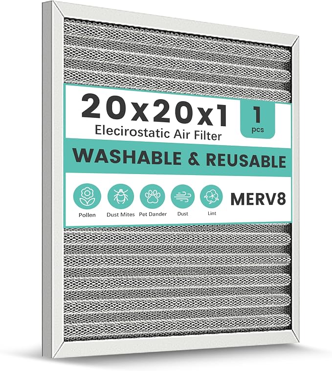 20x20x1 HVAC Furnace Air Filter, Washable Electrostatic Furnace Filter