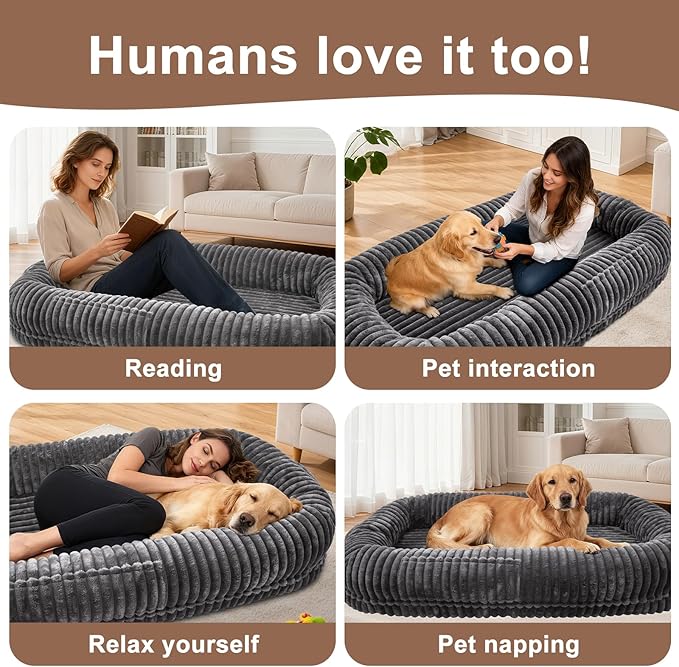 Human Dog Bed for Adult,70"x38"x10" Extra Large Human Pet Bed,Orthopedic Washable XL Dog Bed with Memory Foam (Darkgrey)